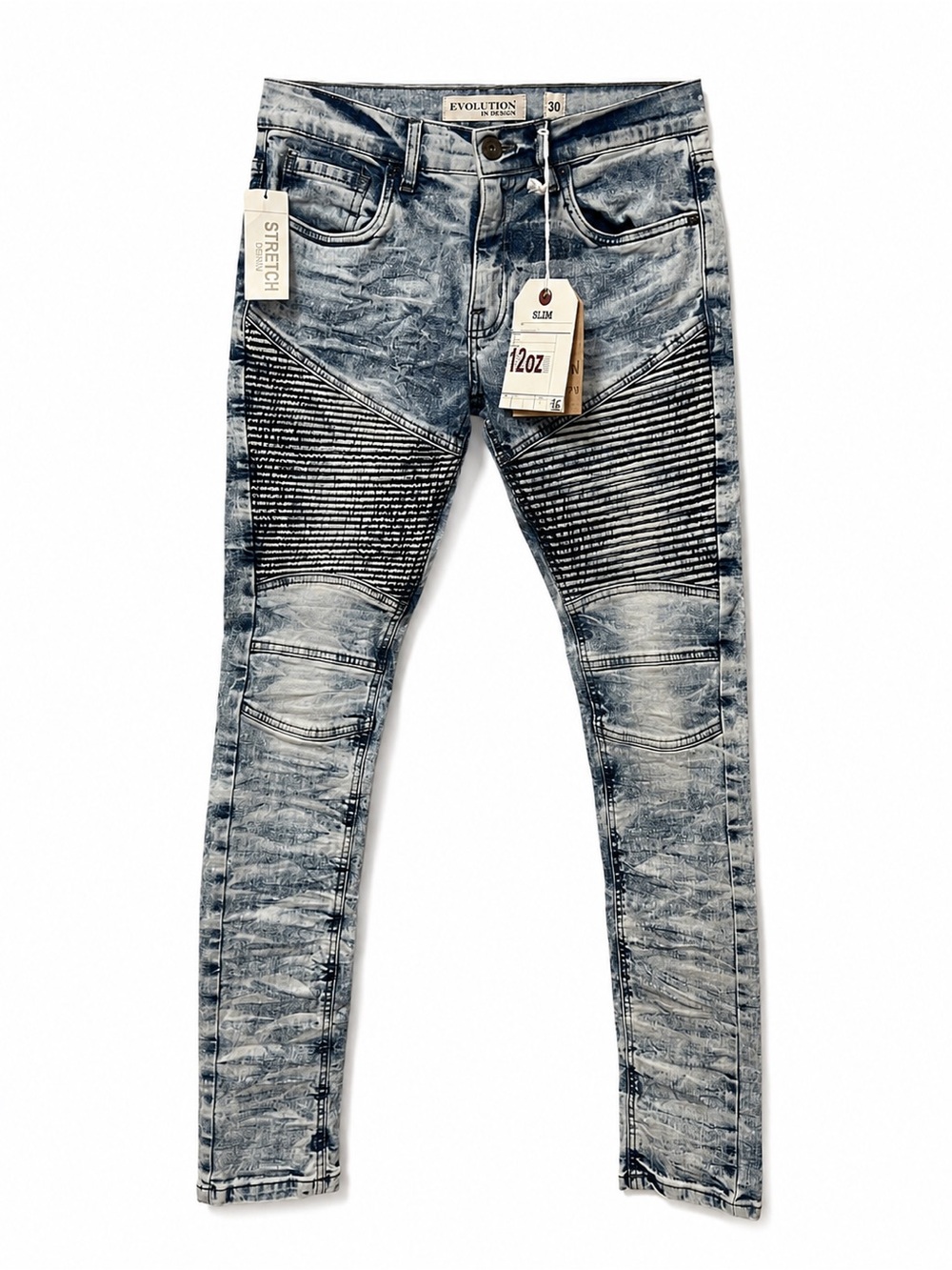 Revolution Acid-Wash Skinny Jeans in Blue and White